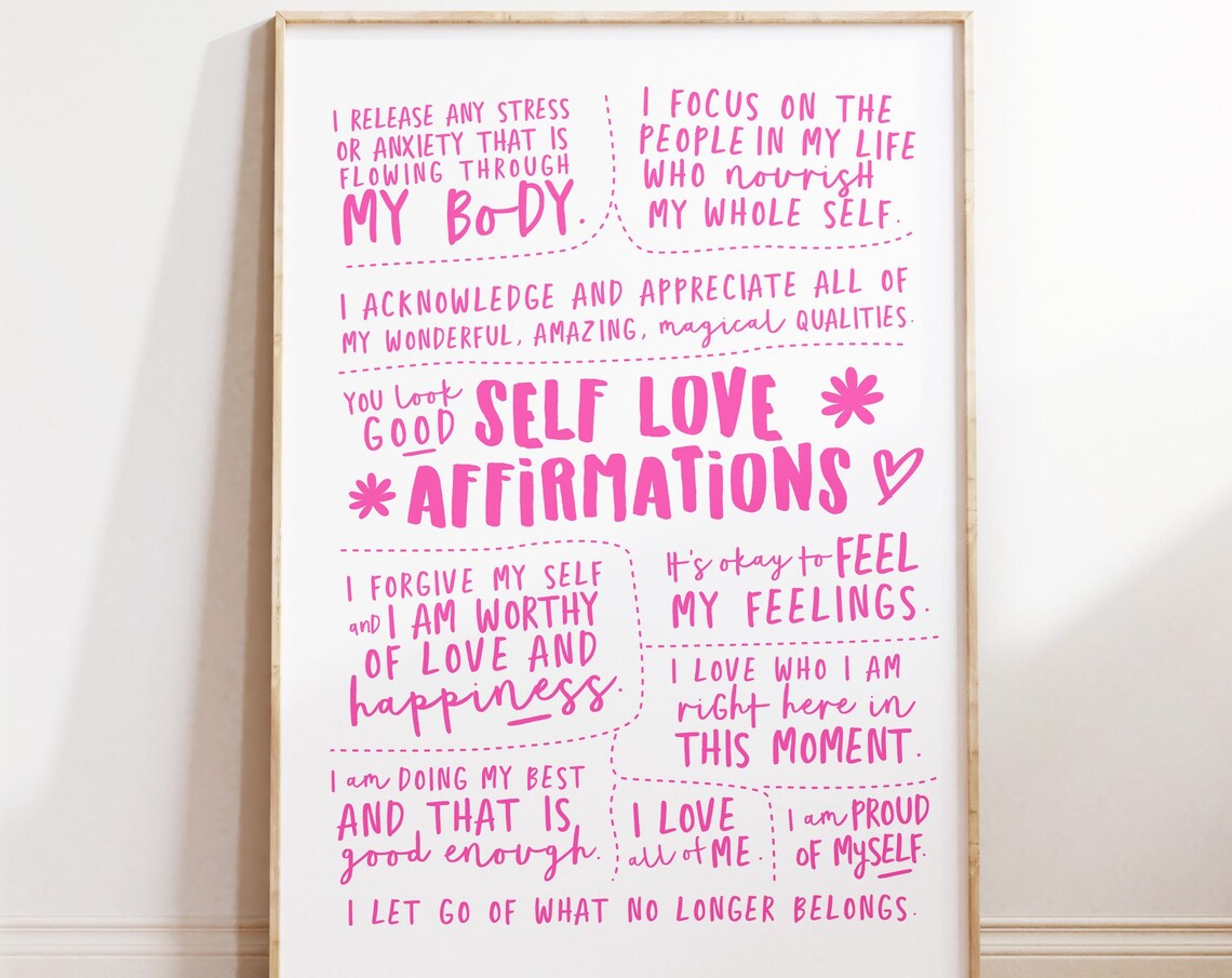 Self Love Art Affirmations Poster, Self Care Decor