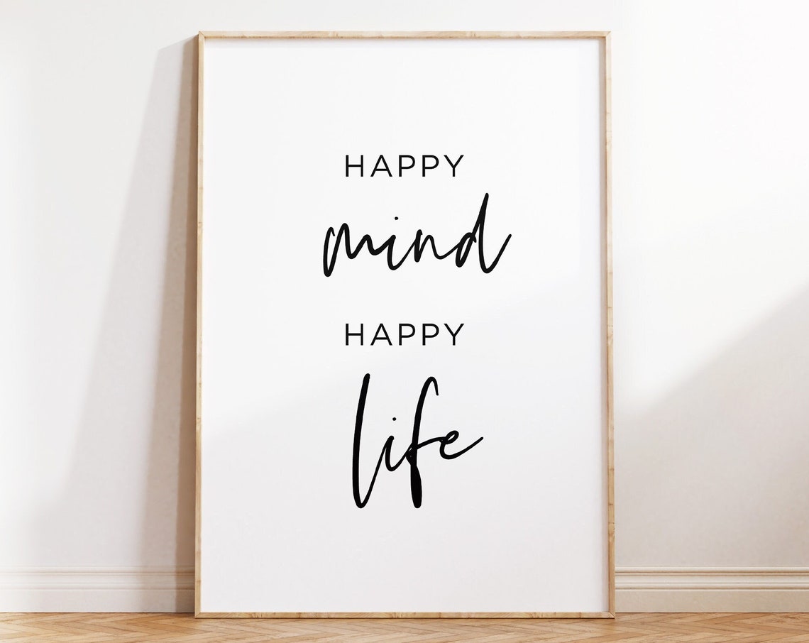 Happy Mind Happy Life Minimalist Wellness Typography Wall Poster