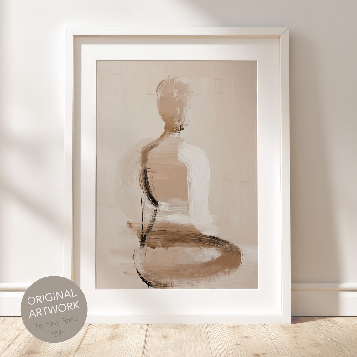 Abstract Beige Seated Figure Minimalist Contemplative Art Wall Poster
