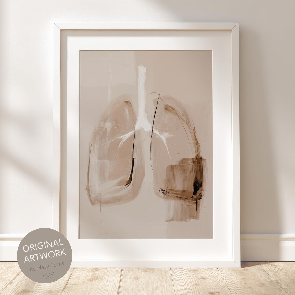 Abstract Lungs Print Beige Pulmonology Art