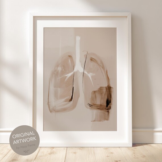 Abstract Lungs Print Beige Pulmonology Art