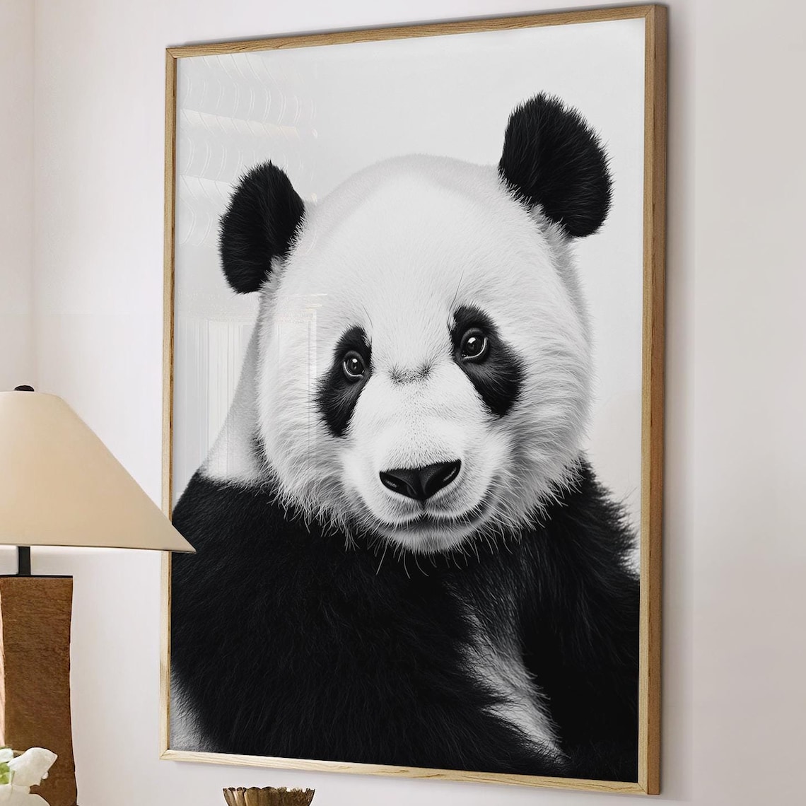 Giant Panda Close Up Black and White Portrait Photography Poster