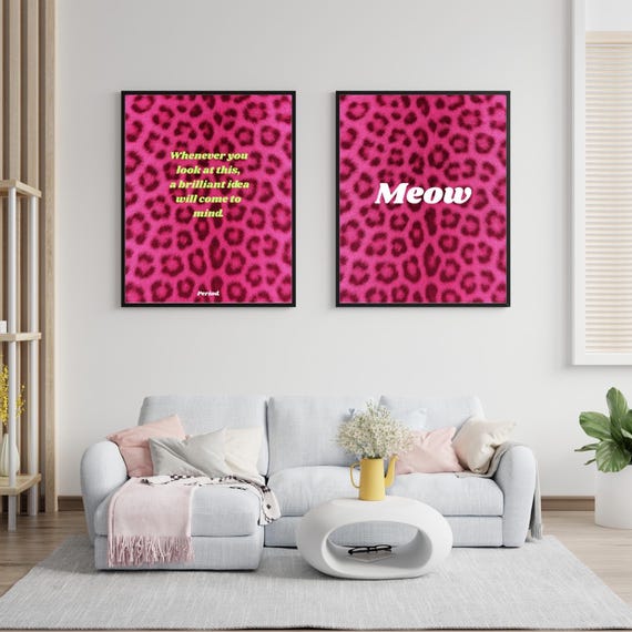 Set Of 2 Leopard Print Motivational Quotes Wall Art Funky For Office Or Dorm Decor