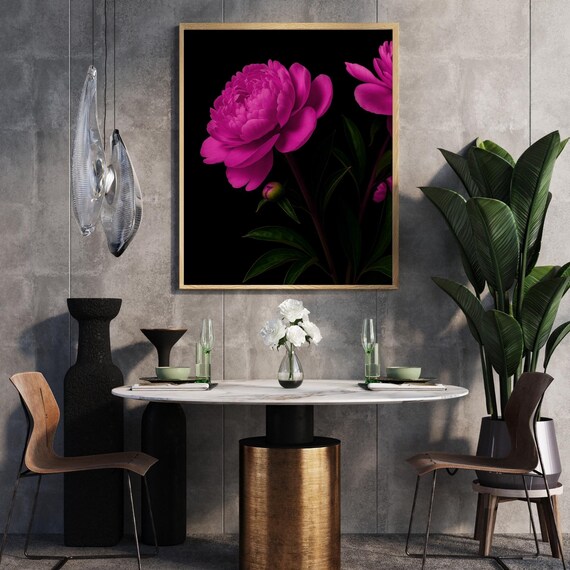 Pink Peony Flower Poster, Botanical Fashion Decor
