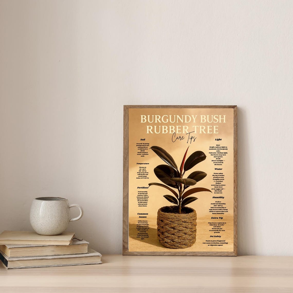 Burgundy Rubber Tree Care Tips Poster Ficus Elastica Guide Art