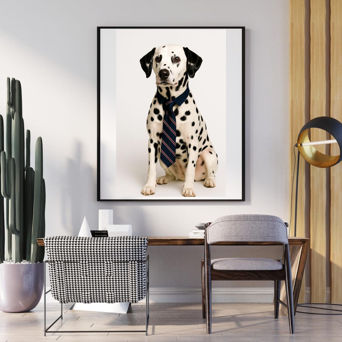 Dapper Dalmatian Wearing Striped Tie Funny Studio Portrait Dog Poster