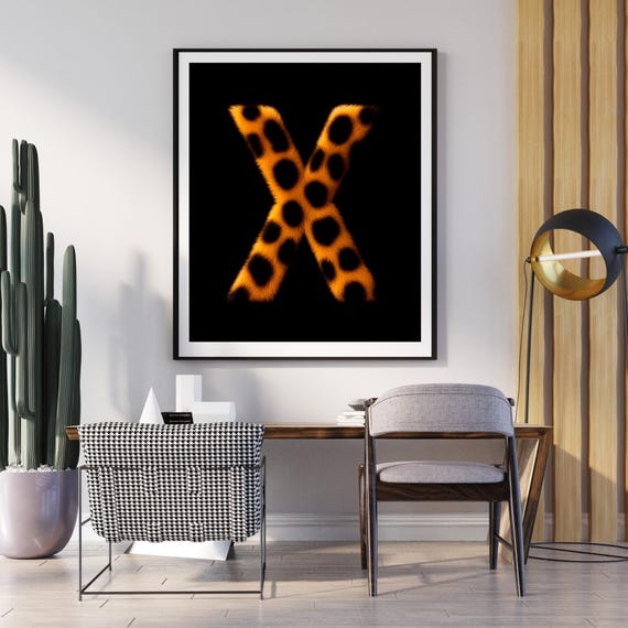 X Leopard Wall Art Animal Print Decor Wild Glam Poster Safari Boho Jungle Monogram