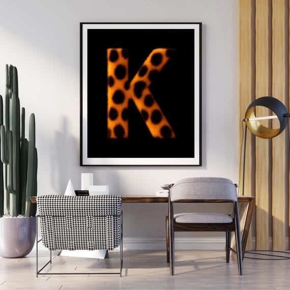 K Leopard Wall Art Animal Print Decor Wild Glam Poster Safari Boho Jungle Monogram