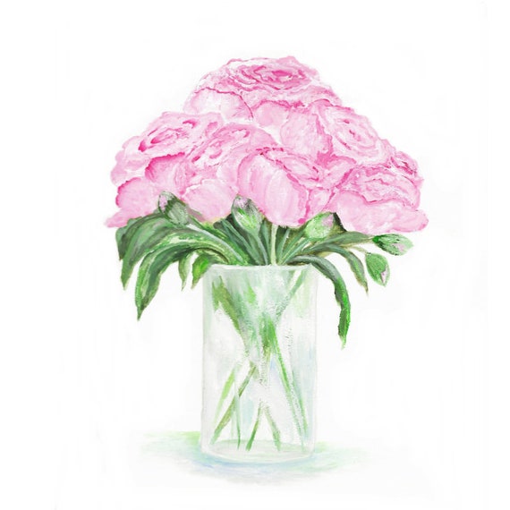 Light Pink Peony Watercolor Art Print, Botanical Poster