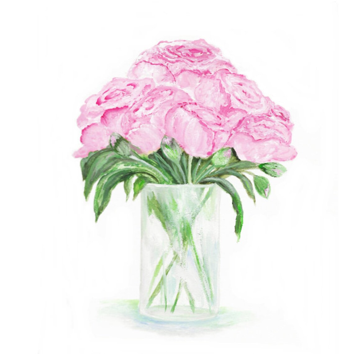Light Pink Peony Watercolor Art Print, Botanical Poster