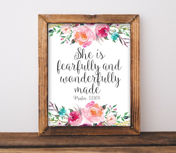 Wall Art She Is Fearfully And Wonderfully Made Psalm 13914 Bible Verse Baby Girl Nursery Decor Scripture Gift For Her