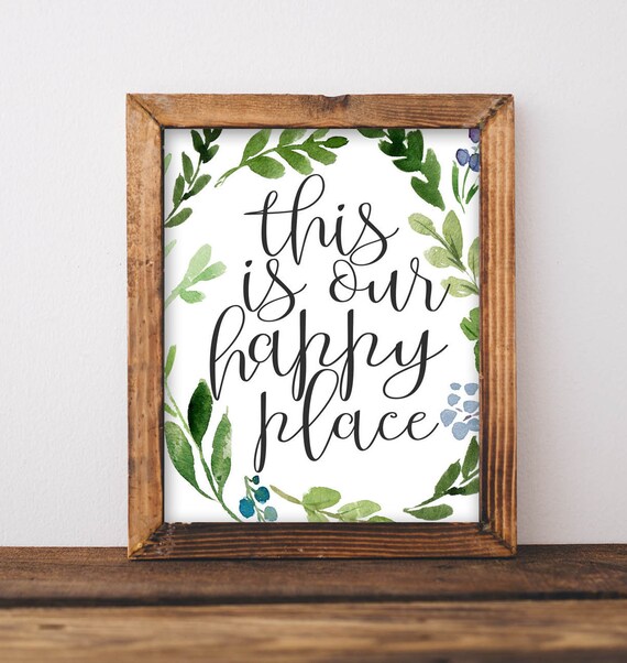 This Is Our Happy Place Watercolor Greenery Farmhouse Quote Poster