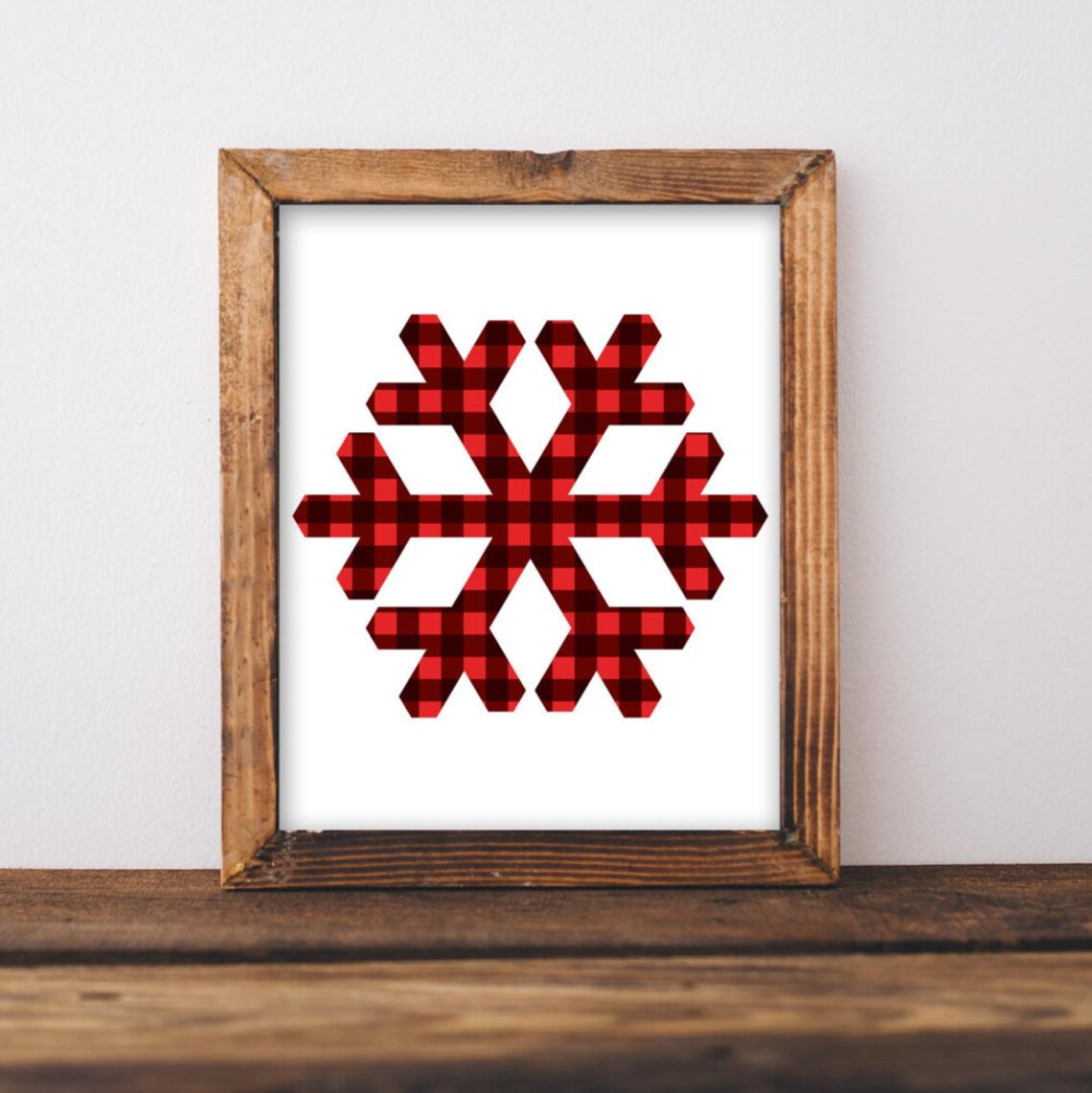Red Buffalo Check Snowflake Christmas Wall Art Print