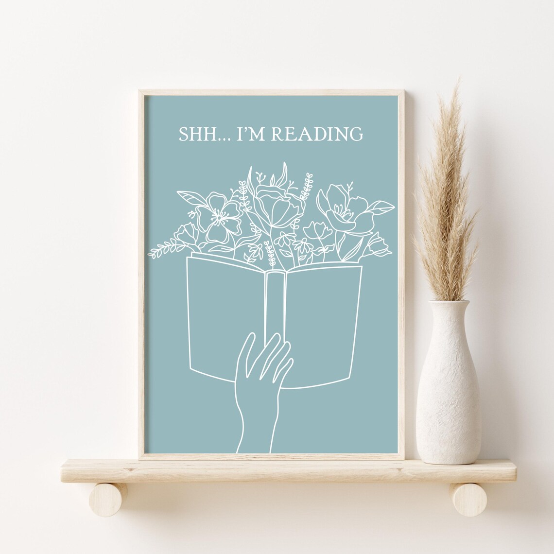 Shh I Am Reading Minimalist Floral Book Lover Decor Quote Poster - Image 4