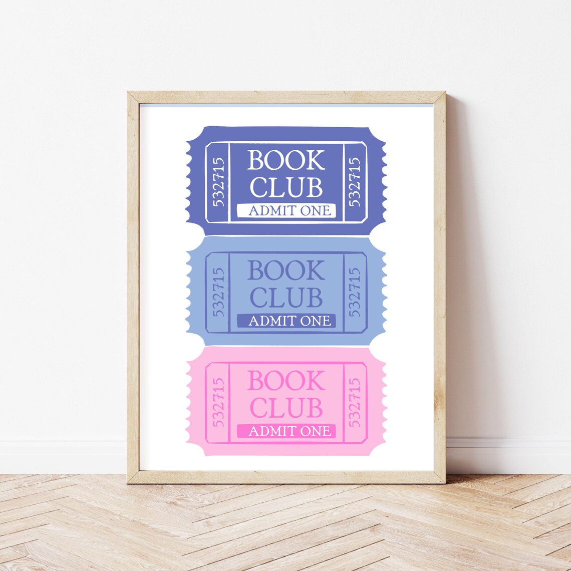 Book Club Admit One Tickets Blue Pink Bookish Decor Wall Poster - Image 2