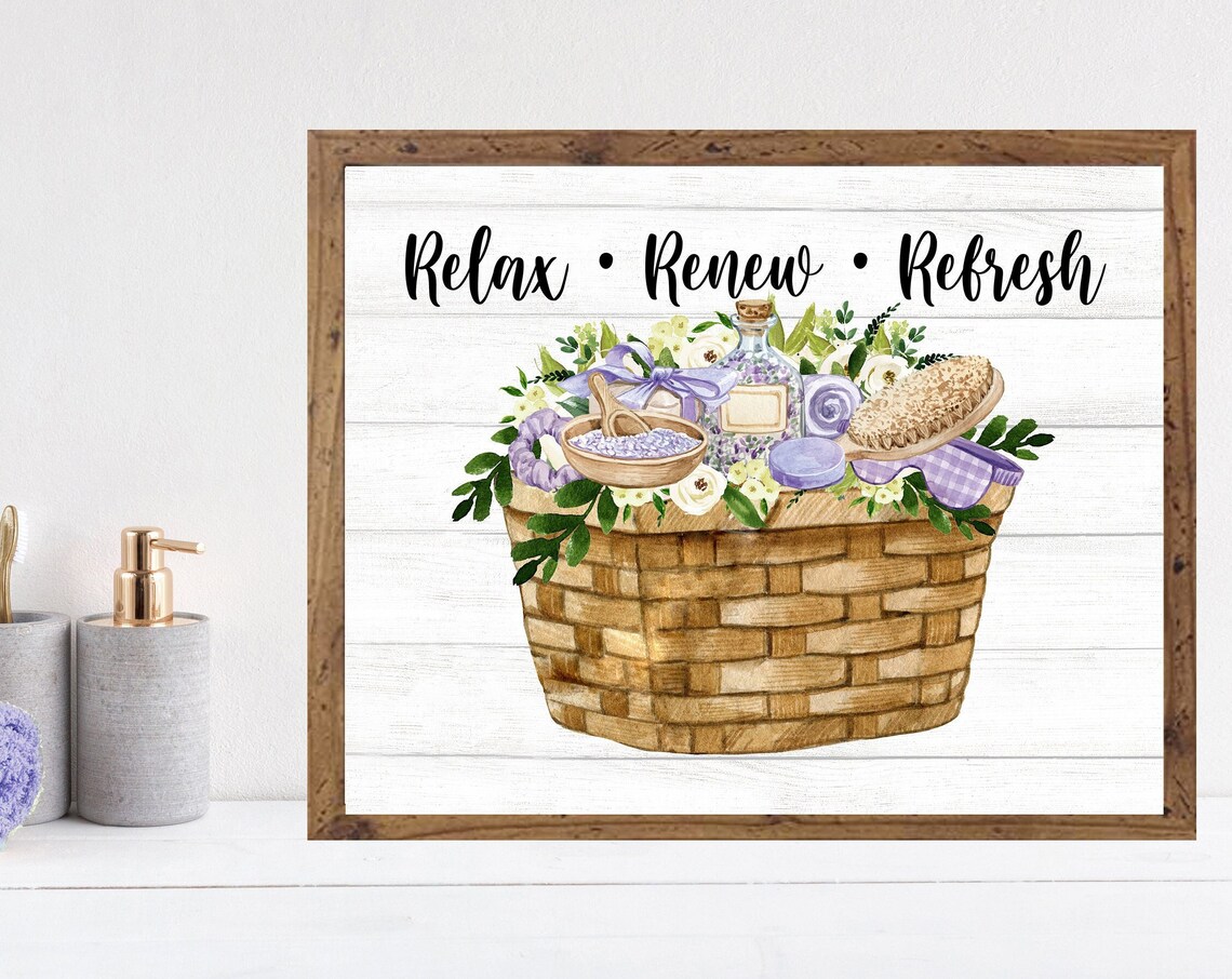 Relax Renew Refresh Lavender Purple Woven Spa Basket Bathroom Print