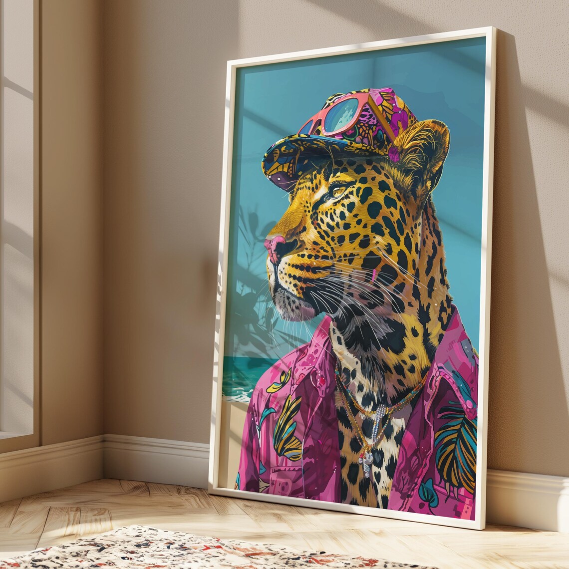 Leopard Beach Portrait Side Profile Cap Hawaiian Shirt Funky Poster - Image 4