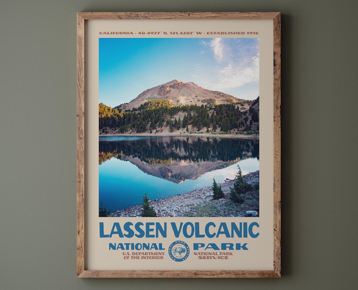 Lassen Volcanic National Park Retro Poster Print