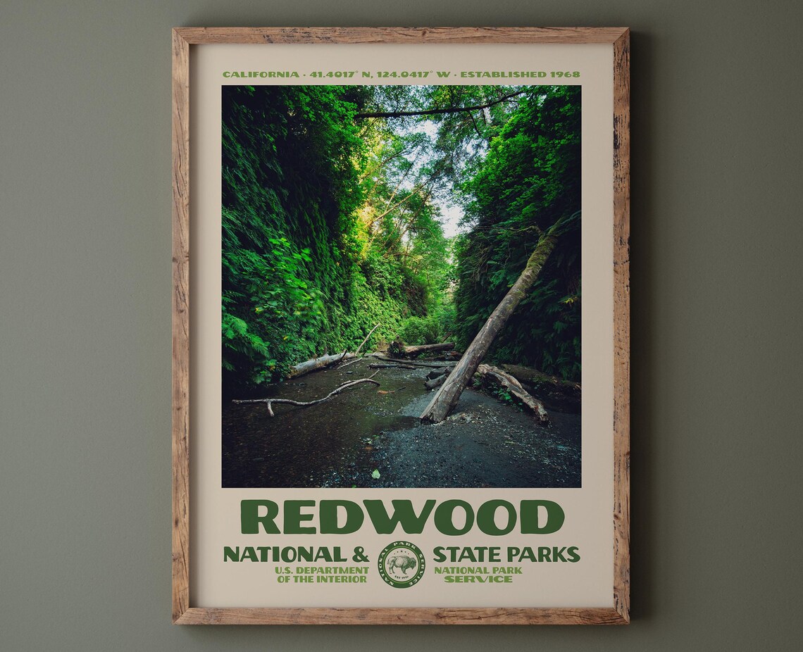 Redwood National Park Retro Poster, Vintage Design