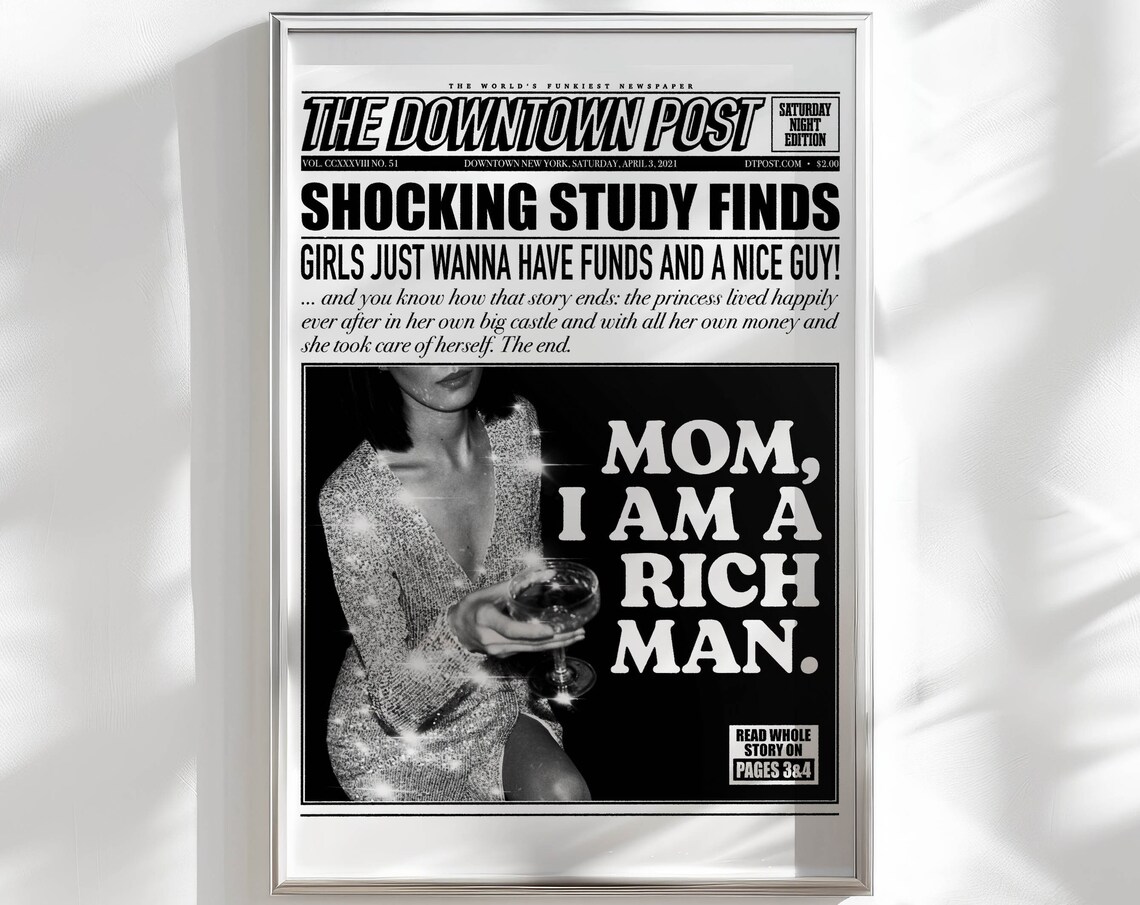 Mom I Am A Rich Man Newspaper Headline Poster