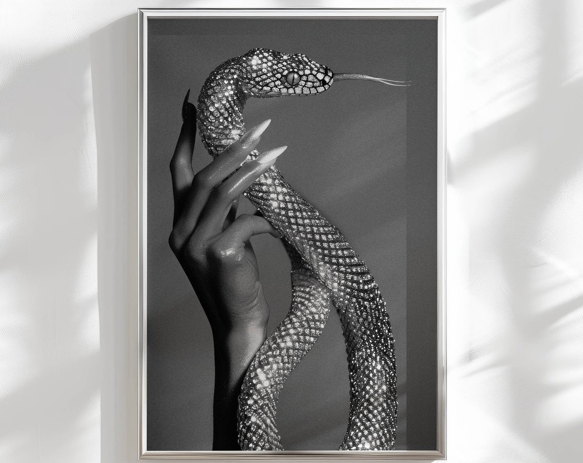 Monochrome Fashion Snake Hand Dramatic Black White Art Print