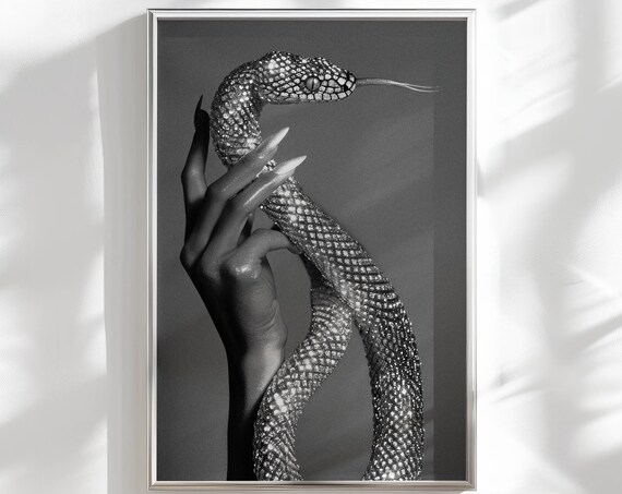 Monochrome Fashion Snake Hand Dramatic Black White Art Print