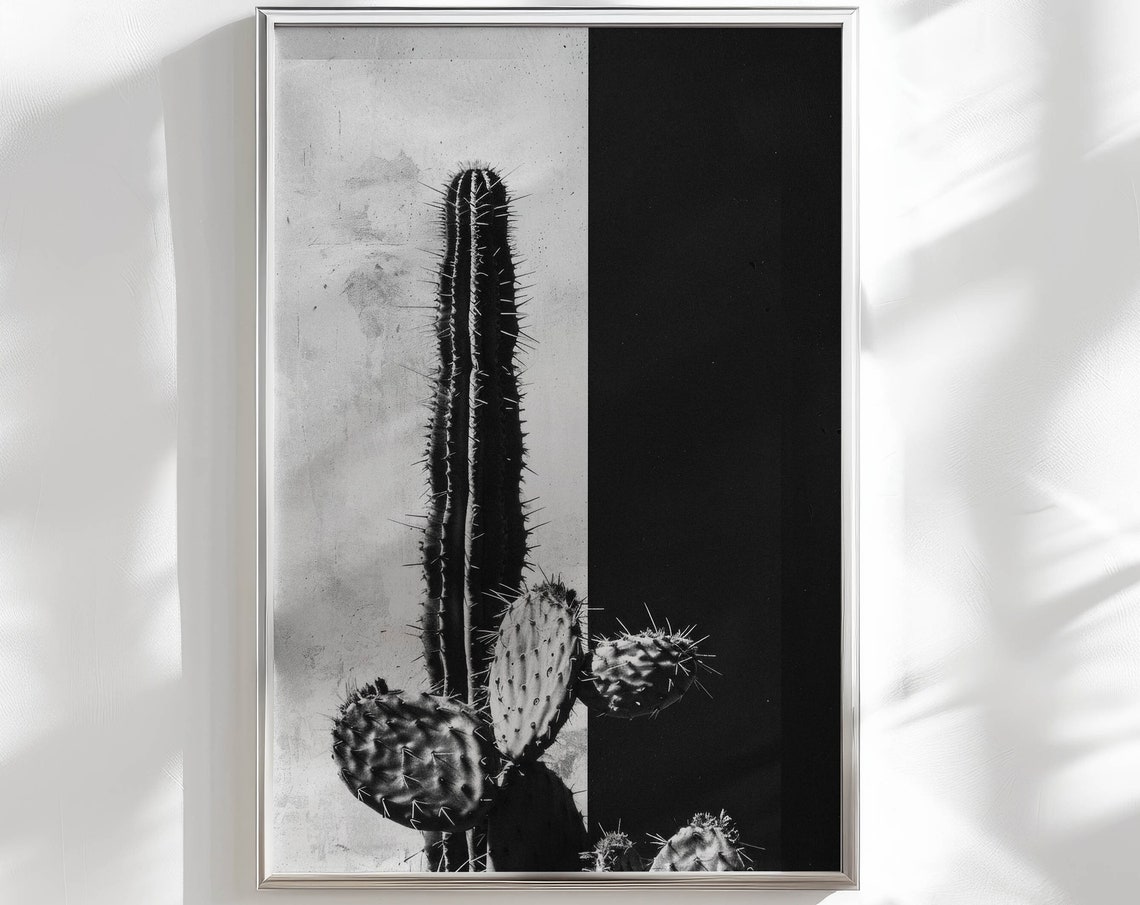Bold Black And White Cactus Minimalist Desert Photography Poster