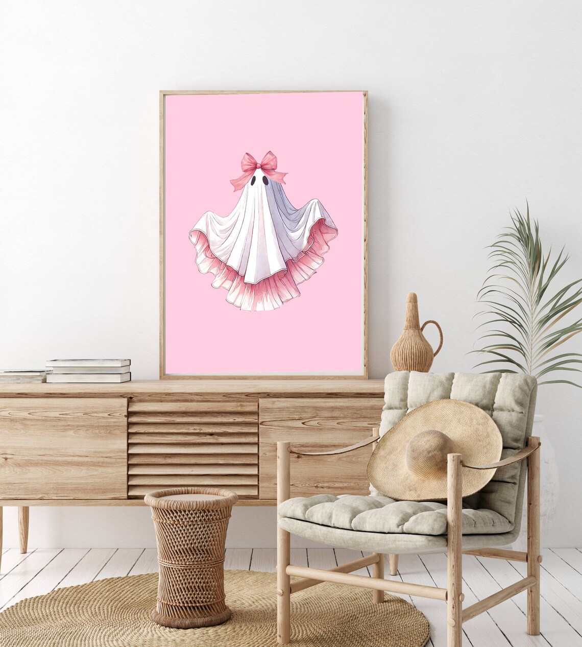 Pink Bow Ghost Halloween Decor, Coquette Art Print - Image 2