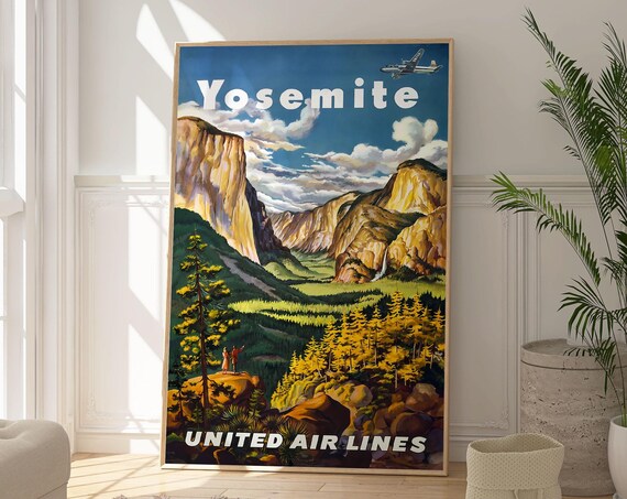 Yosemite Travel Print Vintage Travel Poster Landscape Artwork Beautiful Mountain Scenic View Personalised Gift Stylish Retro Wall Decor