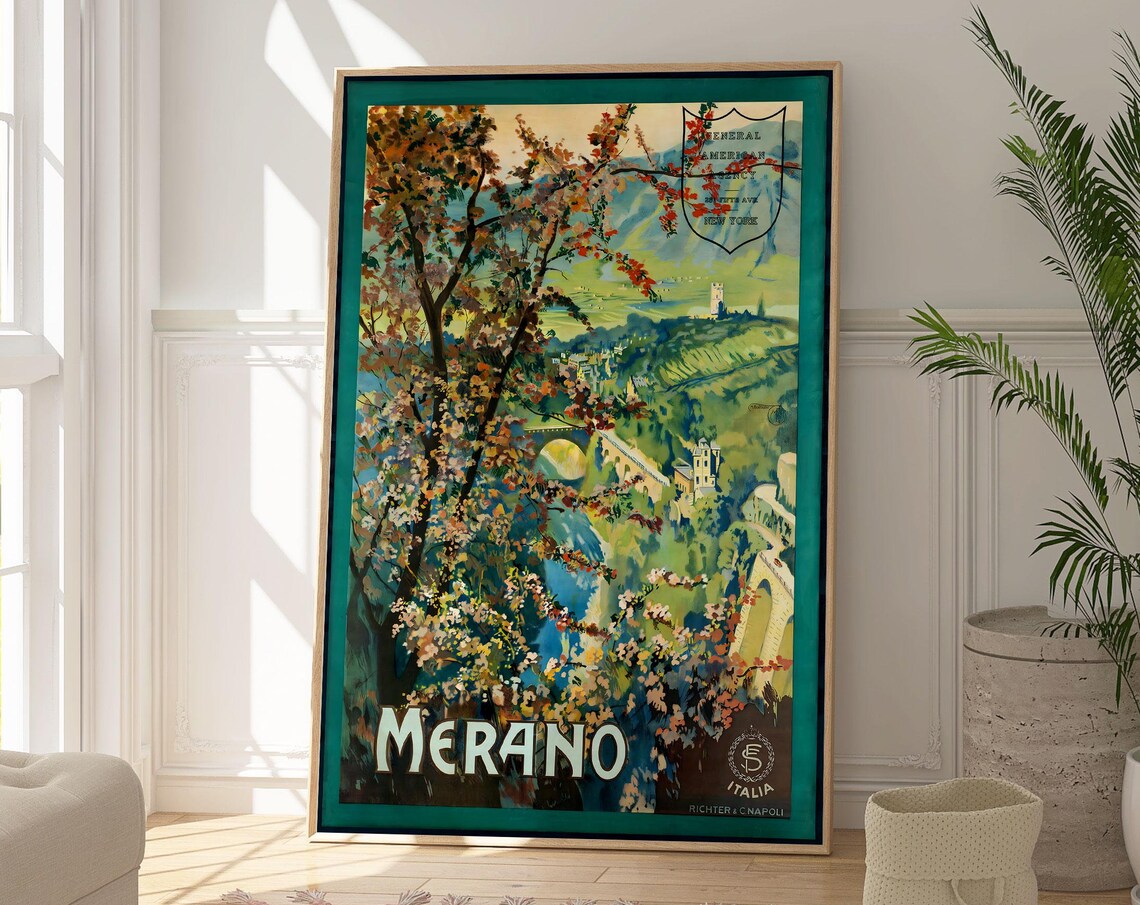 Merano Italy Vintage Travel Spring Blossom Alpine Valley View Poster