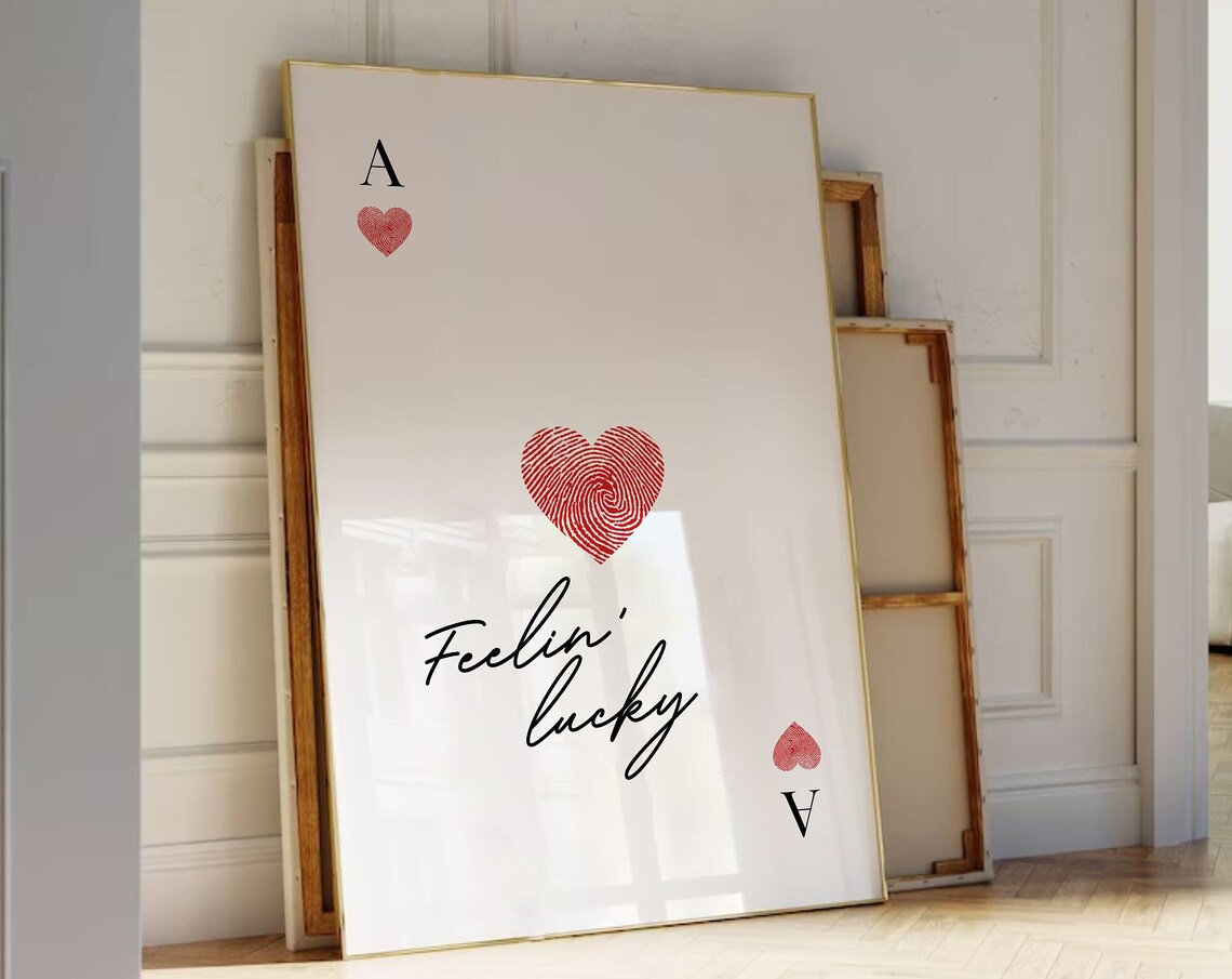 Feelin Lucky Ace Of Hearts Red Fingerprint Heart Design Poster