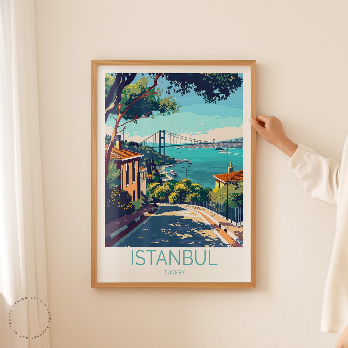 Istanbul Turkey Bosphorus Bridge Hillside Street Travel Poster - Image 2