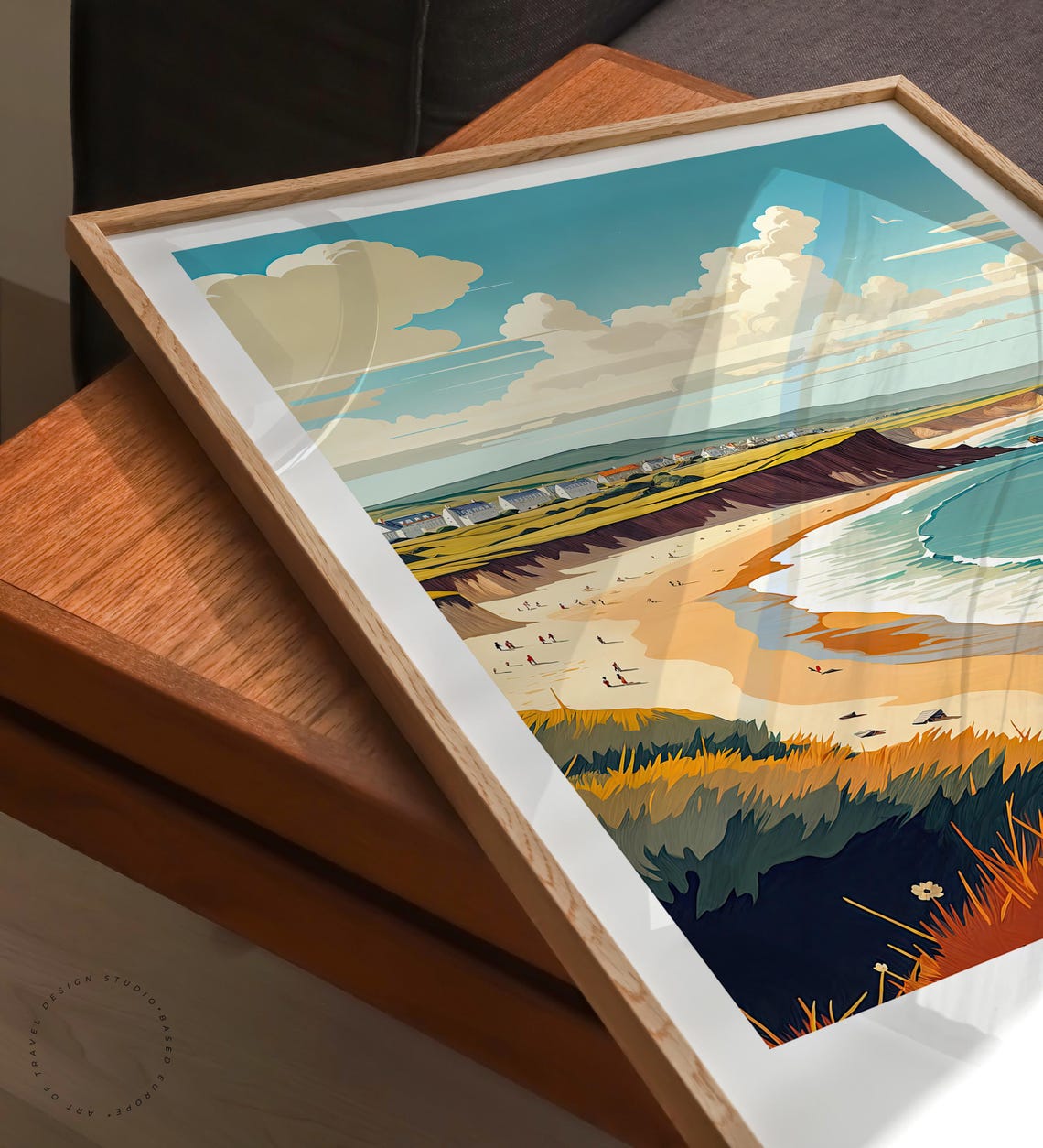 Croyde England Golden Sandy Beach Cliffs and Ocean Waves Poster - Image 3