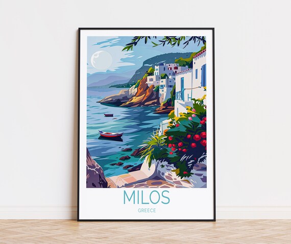 Milos Greece Whitewashed Village Coastline Boats Aegean Poster