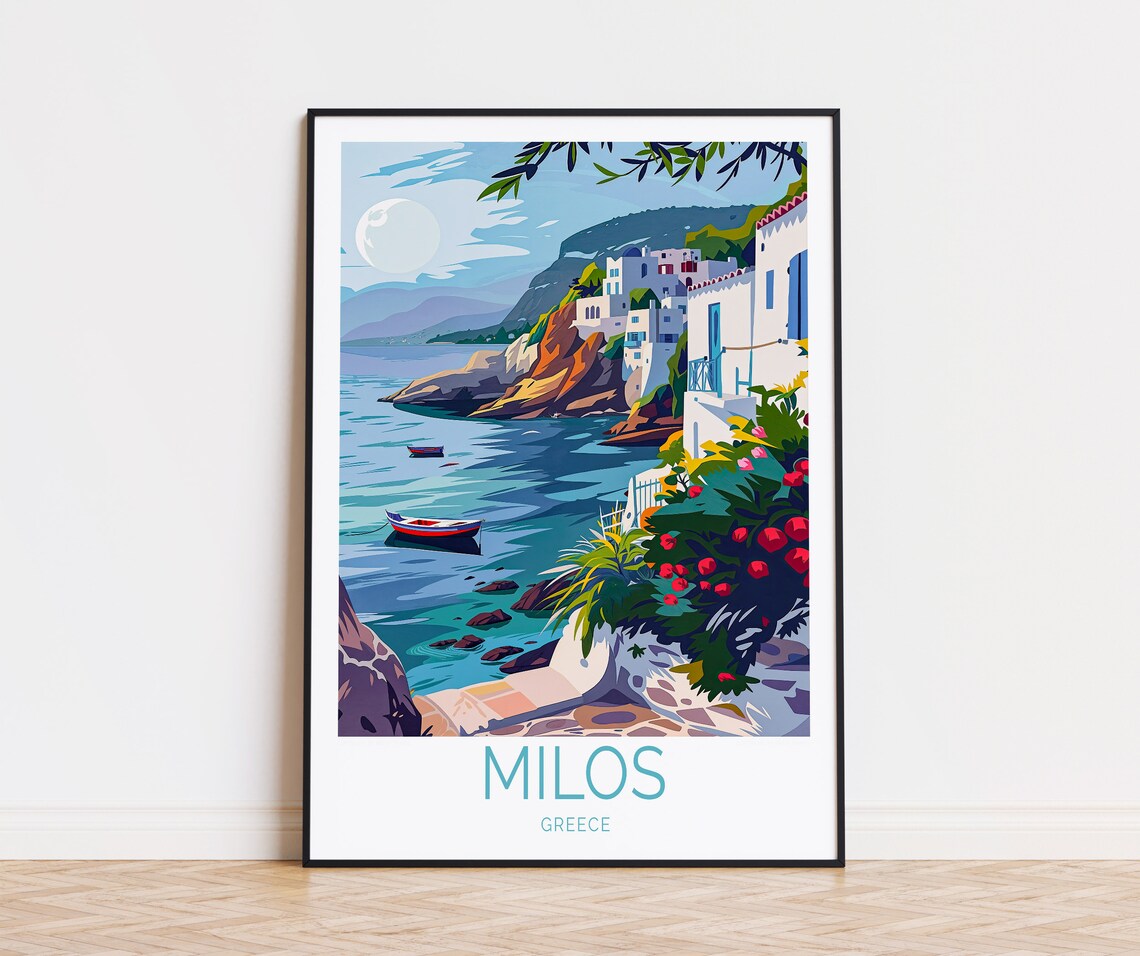 Milos Greece Whitewashed Village Coastline Boats Aegean Poster