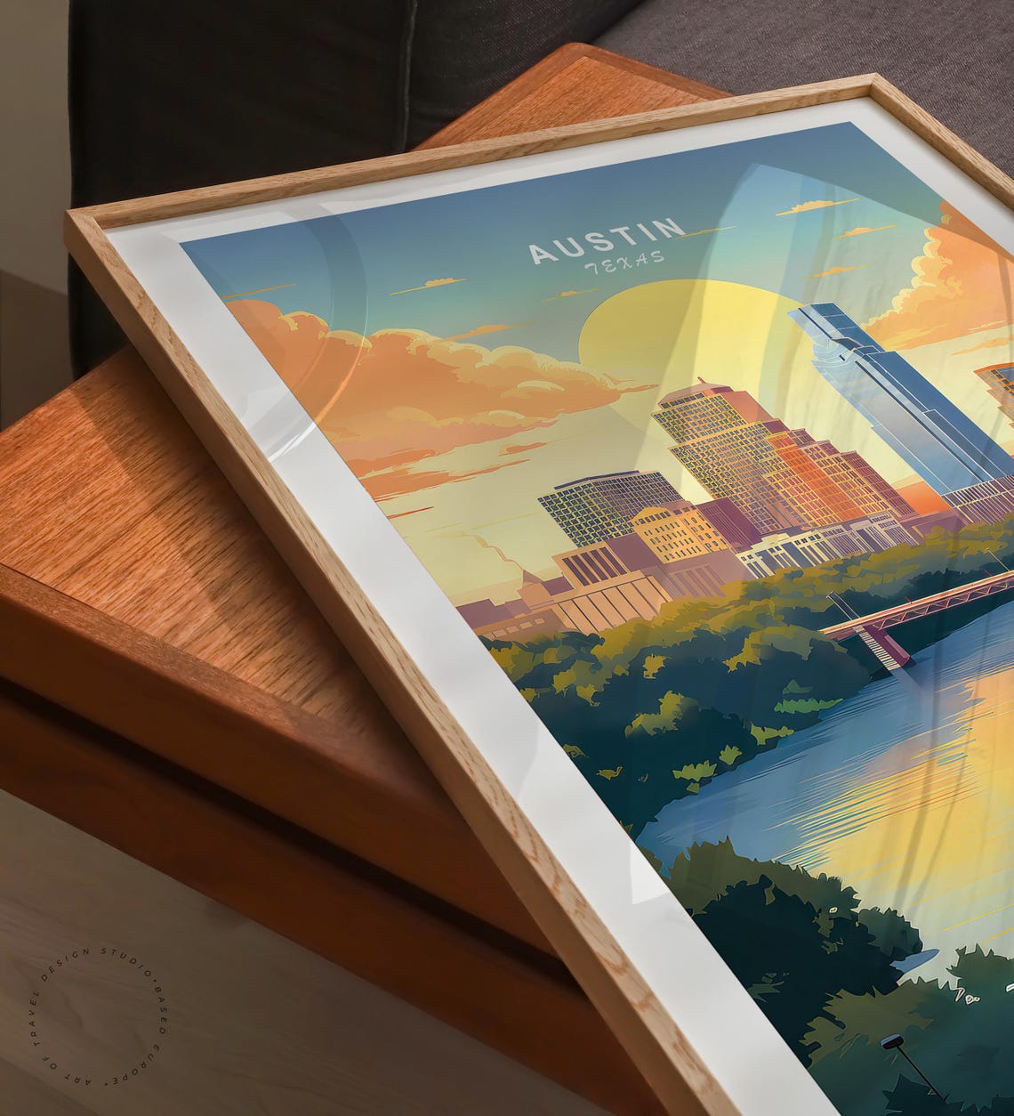 Austin Texas Skyline Sunset Colorado River Bridge Cityscape Art Poster - Image 6