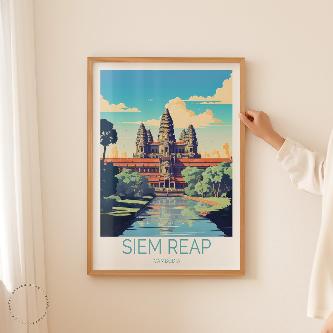 Angkor Wat Cambodia Temple Causeway Reflection Travel Poster - Image 2