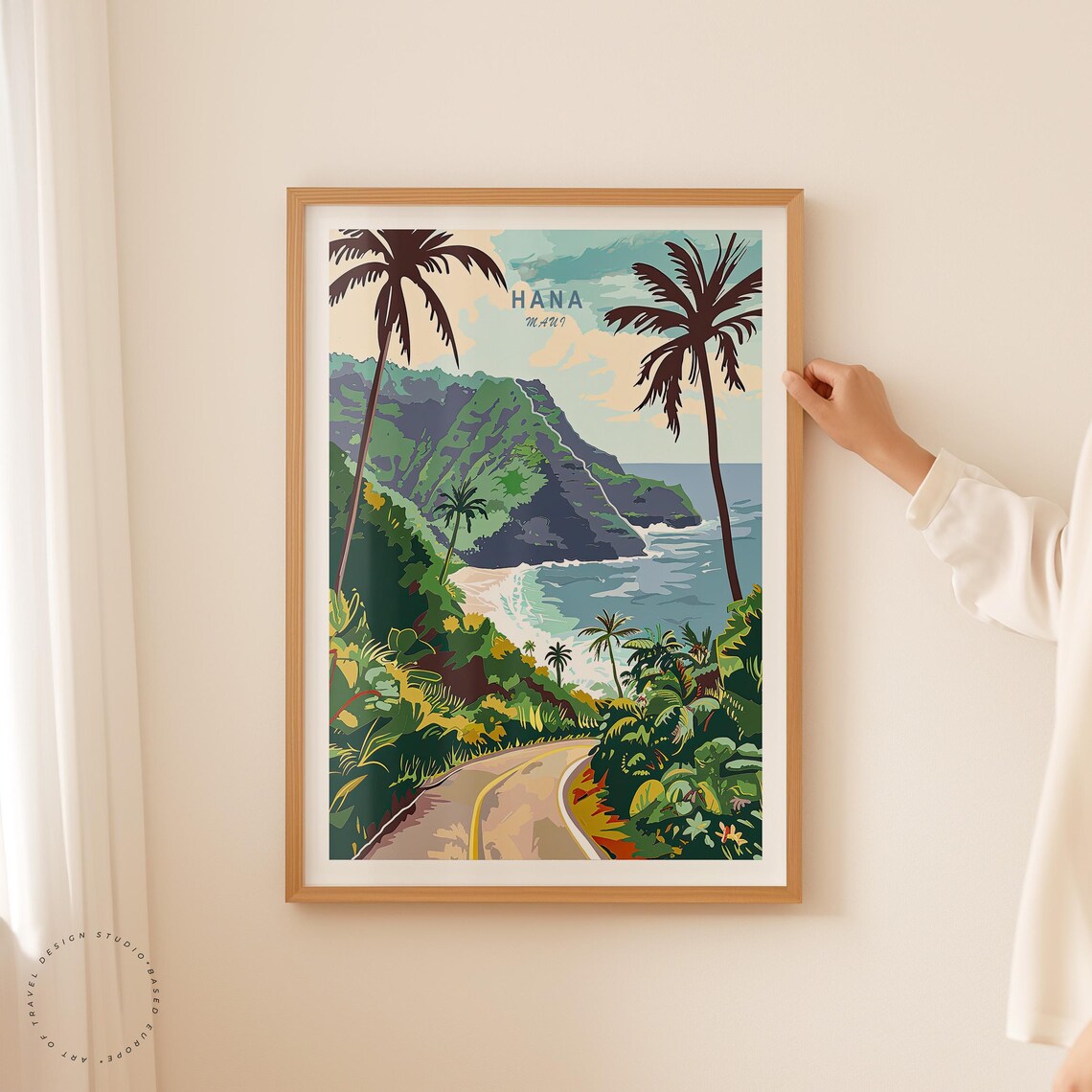 Hana Maui Hawaii Tropical Coastal Road Palm Trees Travel Poster - Image 2