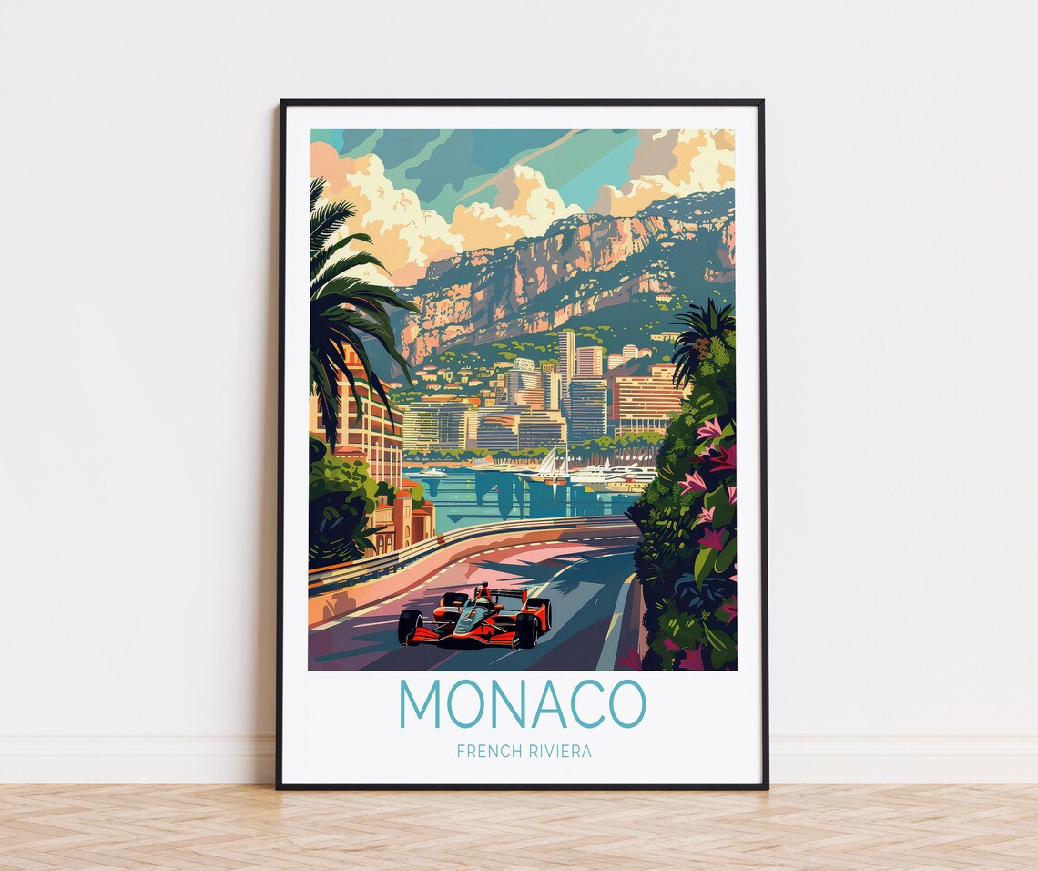 Monaco French Riviera Grand Prix Race Car on the Coastal Road Poster