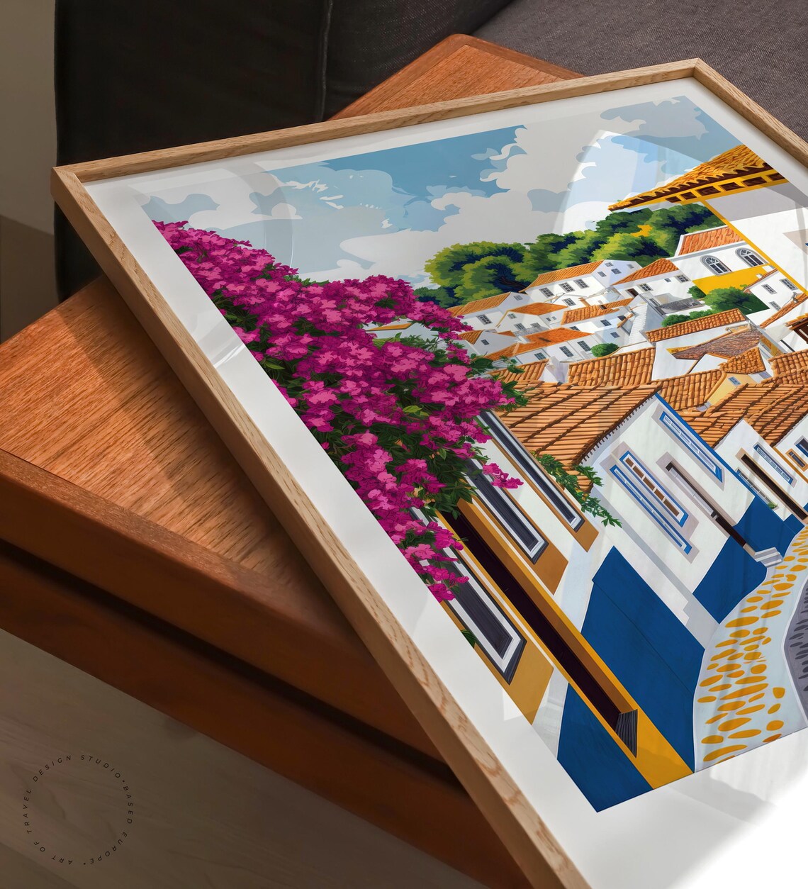 Obidos Portugal Cobblestone Street Blue Trim Houses Travel Art Poster - Image 6