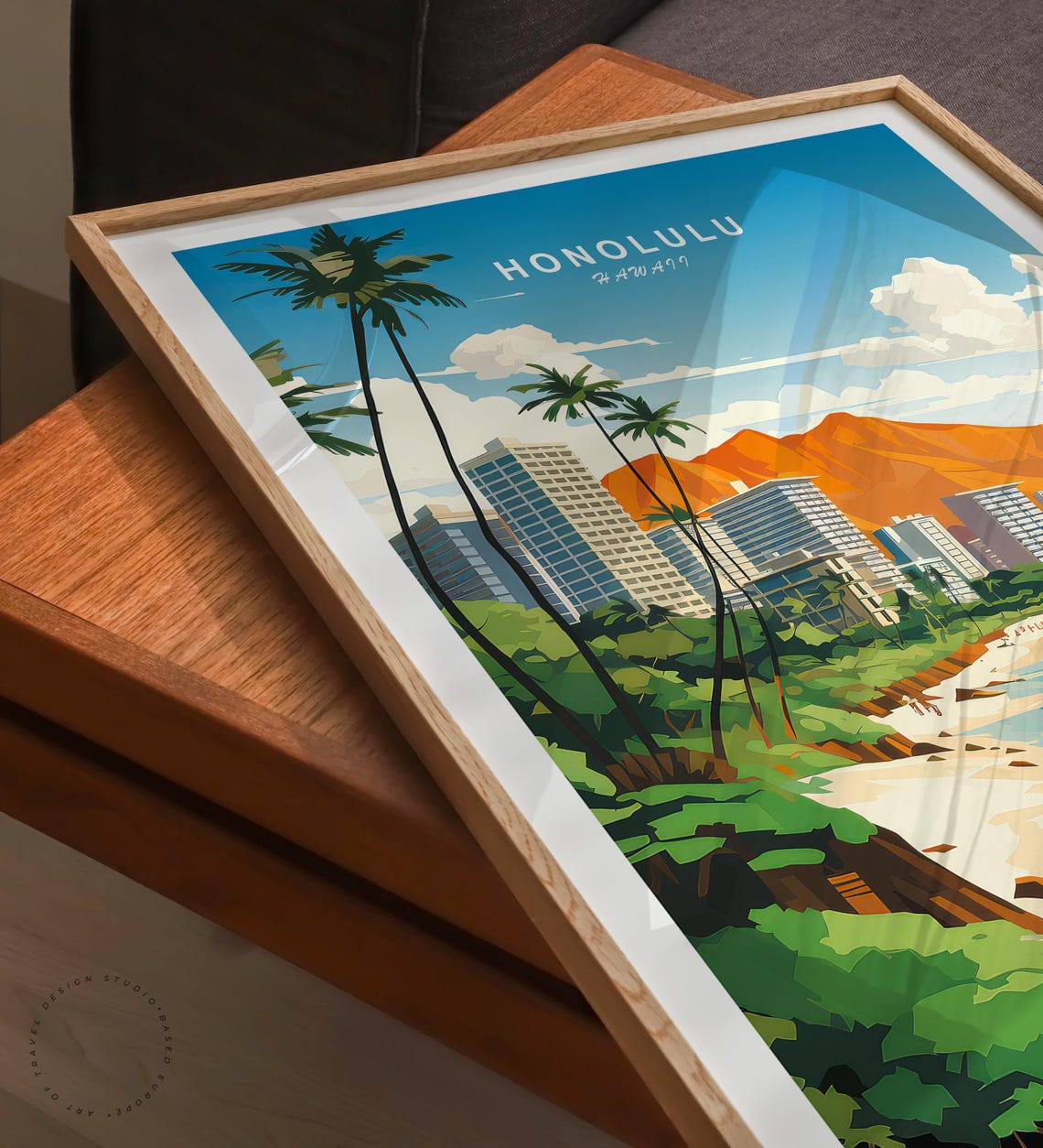 Honolulu Hawaii Waikiki Beach Diamond Head Crater Coast Travel Poster - Image 3