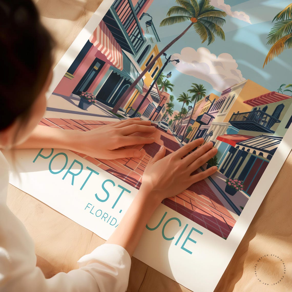 Port St. Lucie Florida Historic Street Palm Trees Brick Road Poster - Image 3