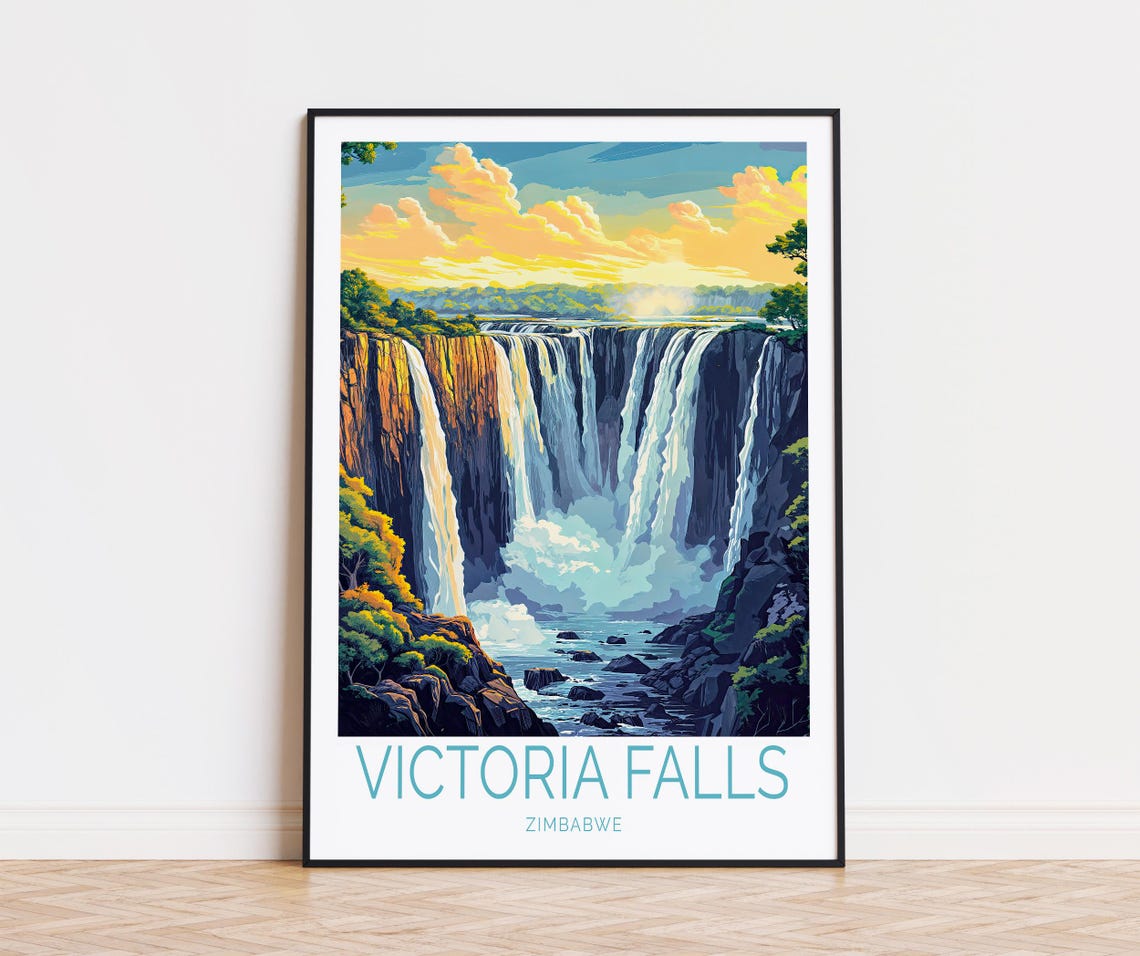 Victoria Falls Zimbabwe Thundering Waterfall at Sunset Poster