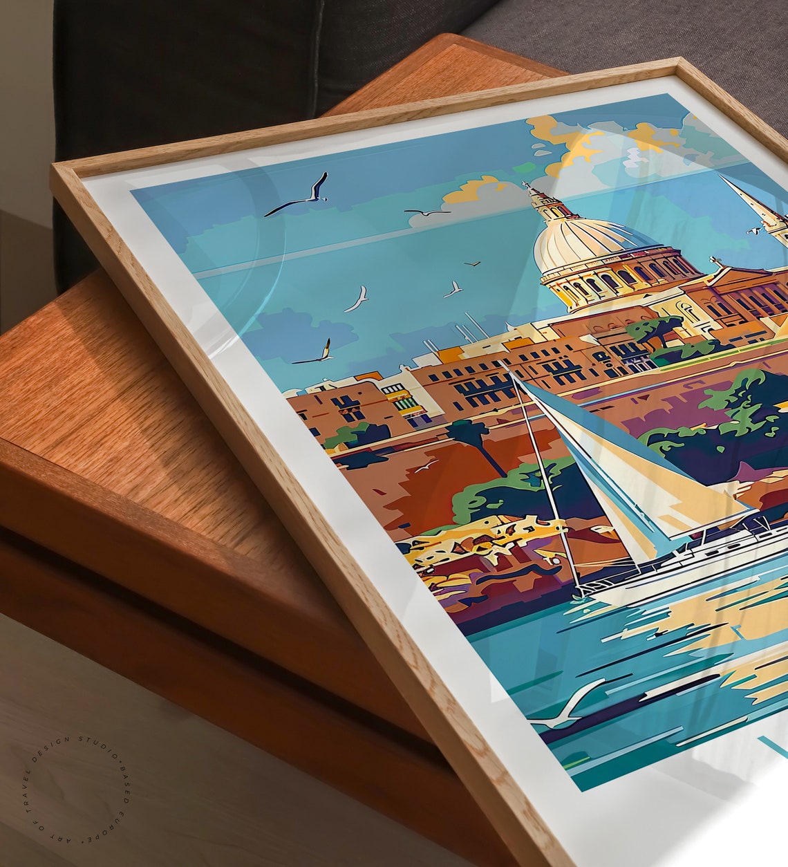 Valletta Malta Harbor Sailboat Dome Basilica Grand Harbour Poster - Image 3