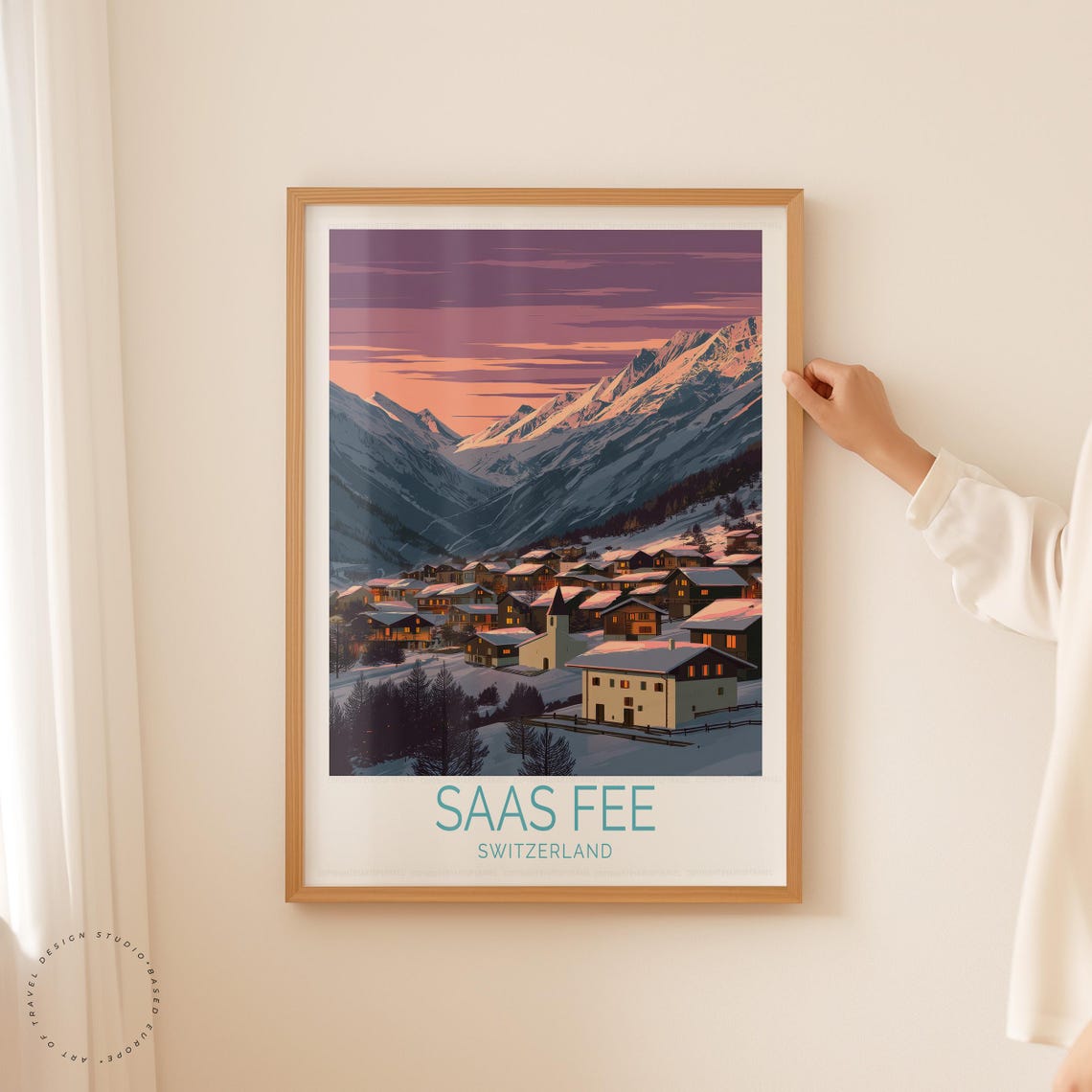 Saas Fee Switzerland Alpine Valley Village Winter Twilight Poster - Image 5