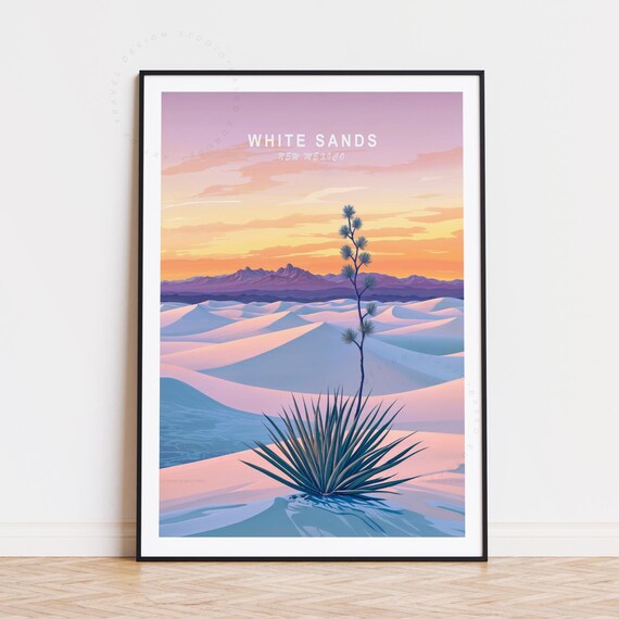 White Sands New Mexico Desert Dunes at Sunset with Yucca Poster