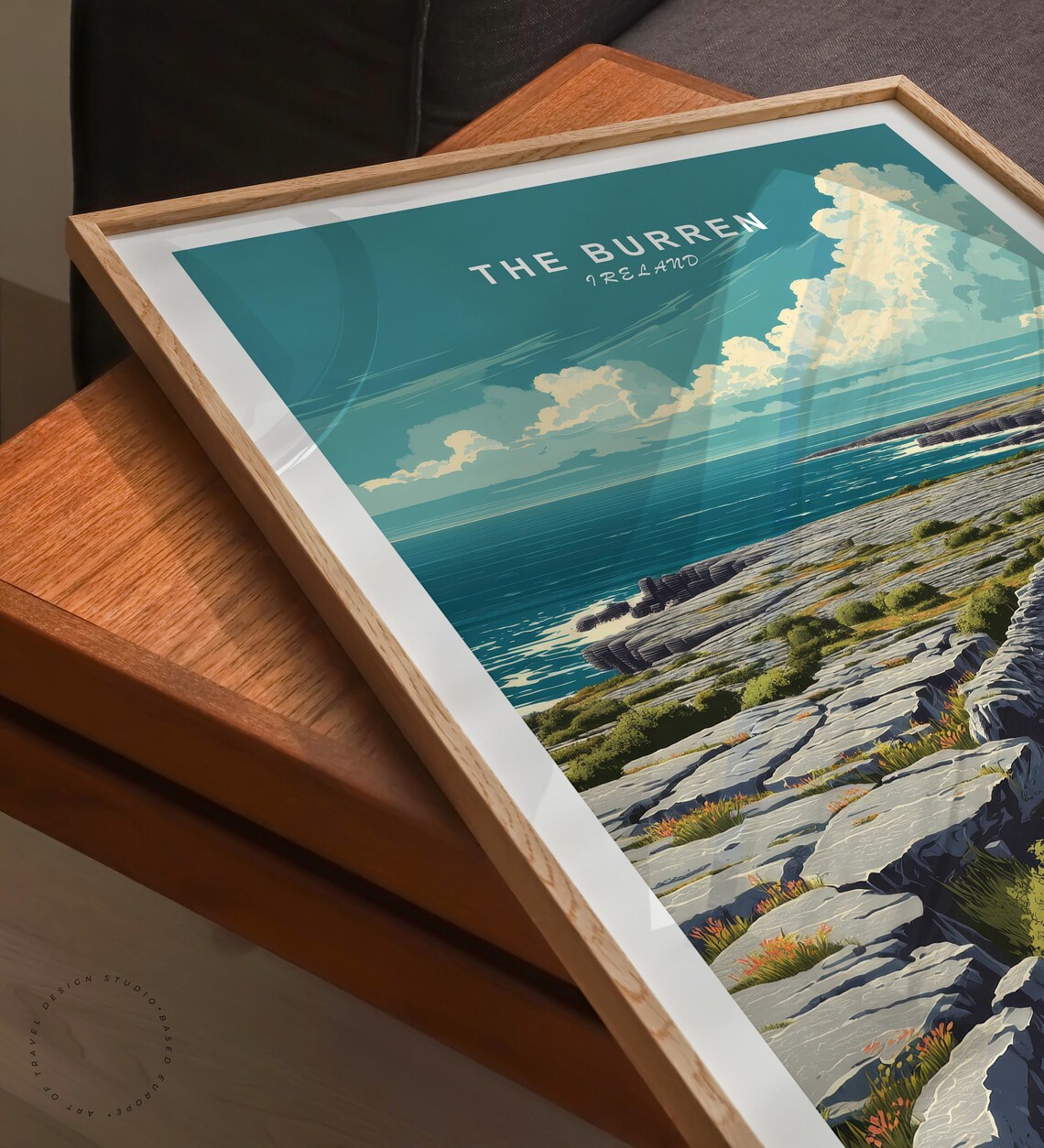 The Burren Ireland Limestone Coast Road Red Car Scenic Travel Poster - Image 6