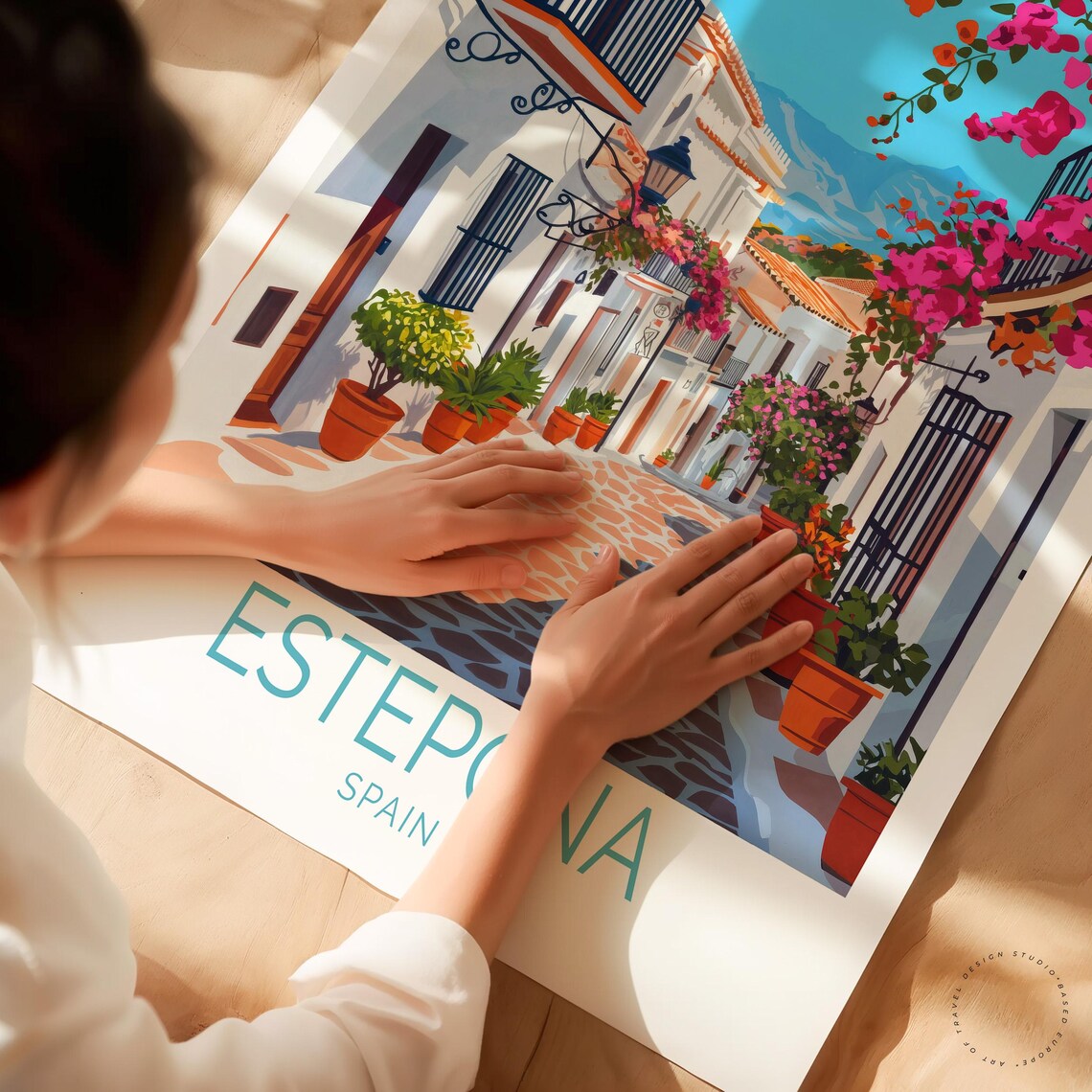 Estepona Spain Whitewashed Street Bougainvillea Costa Del Sol Poster - Image 3