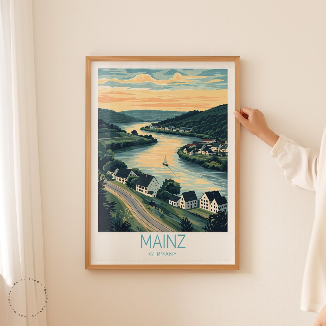 Mainz Germany Riverside Town River Bend Sailboat Vintage Travel Poster - Image 5