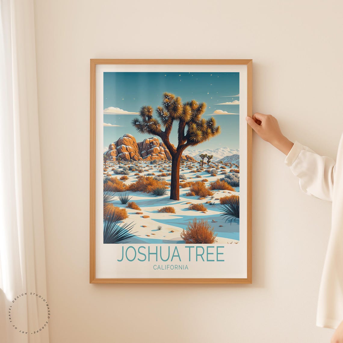 Joshua Tree Snowy Desert Winter Landscape Caption Below Poster - Image 2